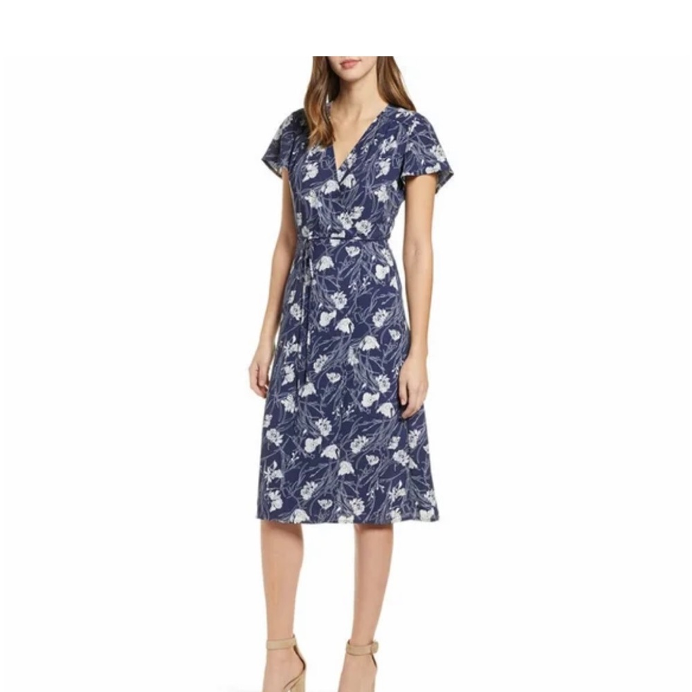 Leith XXS Floral Blue Midi Dress